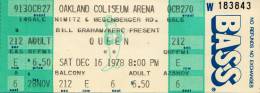 Ticket stub - Queen live at the Oakland Coliseum Arena, Oakland, CA, USA [16.12.1978]