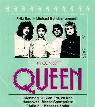 Ticket stub - Queen live at the Messesportspalace, Hanover, Germany [23.01.1979]