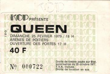 Ticket stub - Queen live at the Les Arenes, Poitiers, France [25.02.1979]