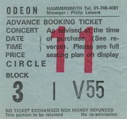 Ticket stub - Queen live at the Hammersmith Odeon, London, UK [26.12.1979]