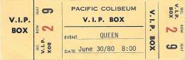 Ticket stub - Queen live at the PNE Coliseum, Vancouver, Canada [30.06.1980]