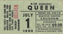 Ticket stub - Queen live at the Coliseum, Seattle, WA, USA [01.07.1980]