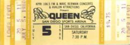 Ticket stub - Queen live at the Sports Arena, San Diego, CA, USA [05.07.1980]
