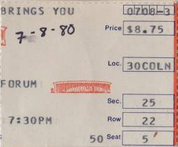 Ticket stub - Queen live at the Forum, Inglewood, CA, USA [08.07.1980]