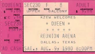 Ticket stub - Queen live at the Reunion, Dallas, TX, USA [09.08.1980]