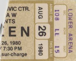 Ticket stub - Queen live at the Civic Centre, Providence, RI, USA [26.08.1980]