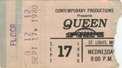 Ticket stub - Queen live at the Checkerdome, St. Louis, MO, USA [17.09.1980]