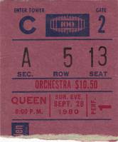 Ticket stub - Queen live at the Madison Square Garden, New York, NY, USA [28.09.1980]