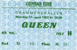 Ticket stub - Queen live at the Drammenshallen, Drammen, Norway [12.04.1982]