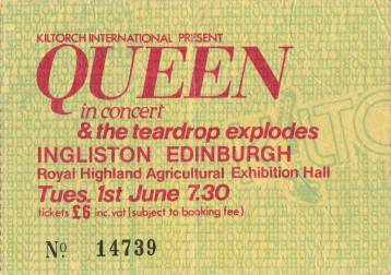 Ticket stub - Queen live at the Ingliston Showground, Edinburgh, UK [01.06.1982]
