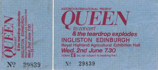 Ticket stub - Queen live at the Ingliston Showground, Edinburgh, UK [02.06.1982]