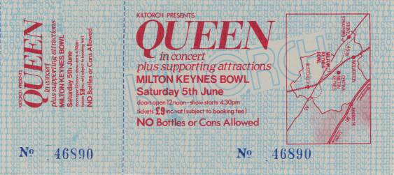 Ticket stub - Queen live at the Bowl, Milton Keynes, UK [05.06.1982]