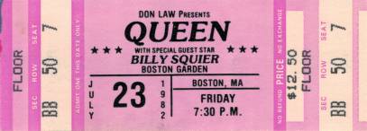 Ticket stub - Queen live at the Garden, Boston, MA, USA [23.07.1982]