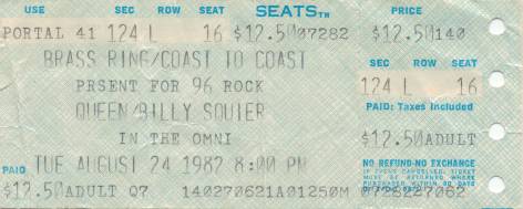 Ticket stub - Queen live at the Omni, Atlanta, GA, USA [24.08.1982]