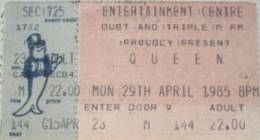 Ticket stub - Queen live at the Entertainments Centre, Sydney, Australia [29.04.1985]