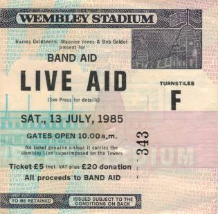 Ticket stub - Queen live at the Wembley Stadium, London, UK (Live Aid festival) [13.07.1985]