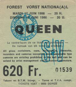 Ticket stub - Queen live at the Forest National, Brussels, Belgium [17.06.1986]