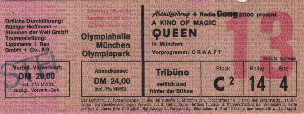 Ticket stub - Queen live at the Olympiahalle, Munich, Germany [29.06.1986]