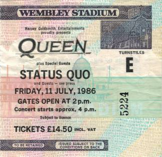 Ticket stub - Queen live at the Wembley Stadium, London, UK [11.07.1986]