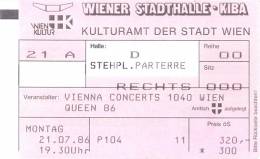 Ticket stub - Queen live at the Stadthalle, Vienna, Austria [21.07.1986]