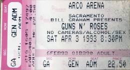 Ticket stub - Brian May live at the Arco Arena, Sacramento, CA, USA [03.04.1993]