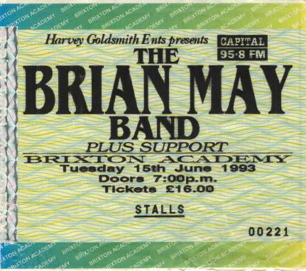 Ticket stub - Brian May live at the Brixton Academy, London, UK [15.06.1993]