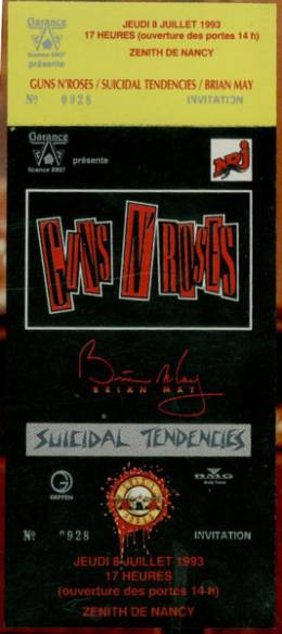 Ticket stub - Brian May live at the Zenith De Nancy, Nancy, France [08.07.1993]