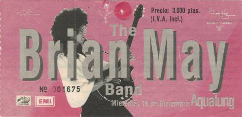 Ticket stub - Brian May live at the Aqualung, Madrid, Spain [15.12.1993]