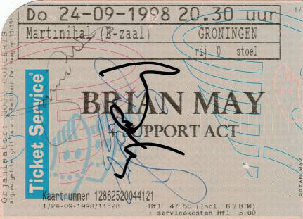 Ticket stub - Brian May live at the Martinihal, Groningen, The Netherlands [24.09.1998]
