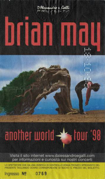 Ticket stub - Brian May live at the Rolling Stone, Milan, Italy [18.10.1998]