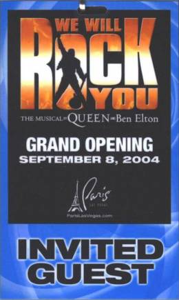 Ticket stub - Brian May + Roger Taylor live at the Paris Hotel, Las Vegas, NV, USA (WWRY afterparty) [08.09.2004]