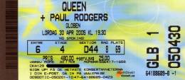 Ticket stub - Queen + Paul Rodgers live at the Globen, Stockholm, Sweden [30.04.2005]