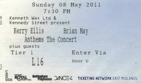 Ticket stub - Brian May live at the Royal Centre, Nottingham, UK [08.05.2011]