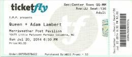 Ticket stub - Queen + Adam Lambert live at the Merriweather Post Pavilion, Columbia, MD, USA [20.07.2014]
