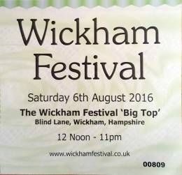 Ticket stub - Roger Taylor live at the Festival, Wickham, UK (Wickham Festival) [06.08.2016]
