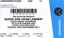 Ticket stub - Queen + Adam Lambert live at the Echo Arena, Liverpool, UK [28.11.2017]