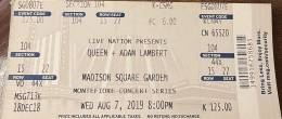 Ticket stub - Queen + Adam Lambert live at the Madison Square Garden, New York, NY, USA [07.08.2019]