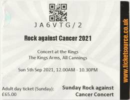 Ticket stub - Roger Taylor live at the The Kings Arms, All Cannings, UK (with SAS Band) [05.09.2021]