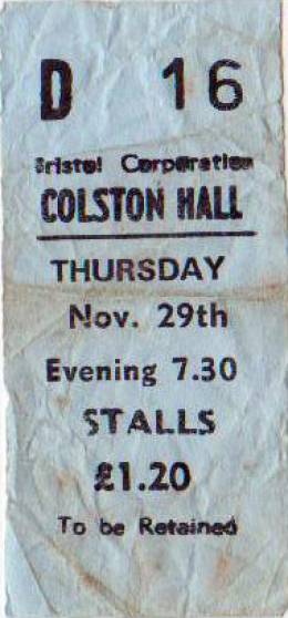 Ticket stub - Queen live at the Colston Hall, Bristol, UK [29.11.1973]