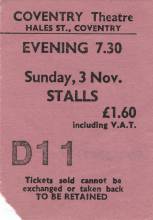 Ticket stub - Queen live at the Theatre, Coventry, UK [03.11.1974]