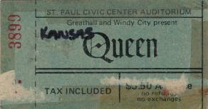 Ticket stub - Queen live at the Auditorium, St. Paul, MN, USA [03.03.1976]