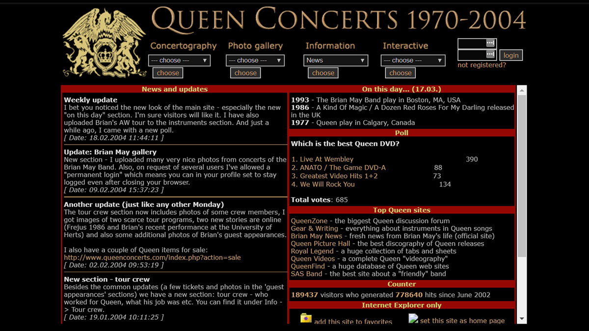 the design of QueenConcerts in year 2004
