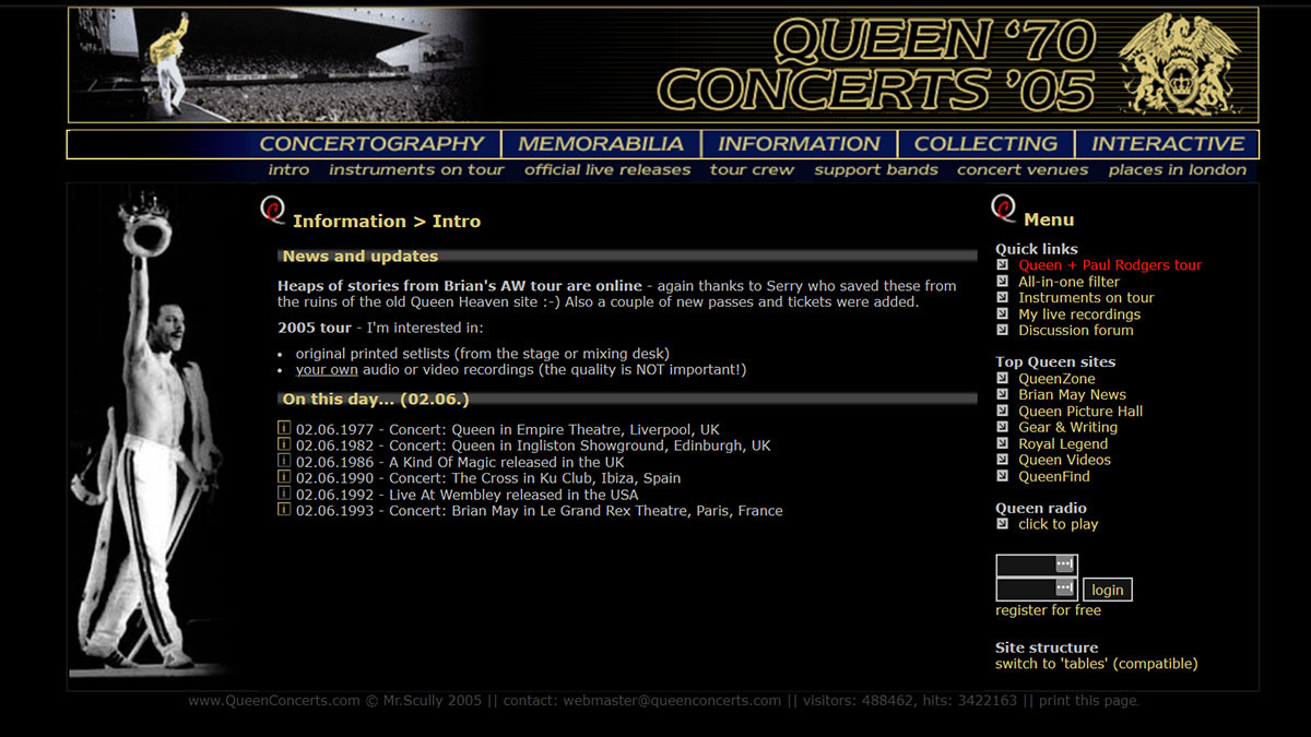 the design of QueenConcerts in year 2005