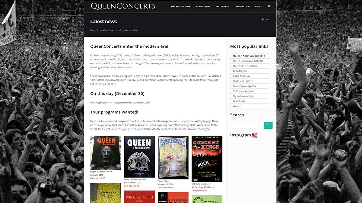 the design of QueenConcerts in year 2018