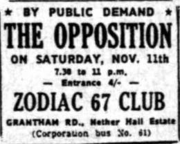 Flyer/ad - The Opposition in Leicester on 11.11.1967