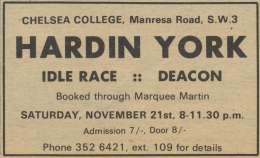 Flyer/ad - Deacon in London on 21.11.1970