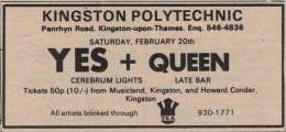 Flyer/ad - Queen in London on 20.02.1971