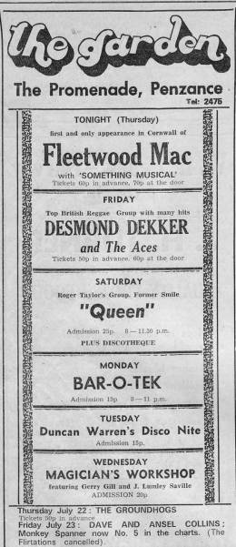 Flyer/ad - Queen in Penzance on 17.07.1971