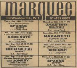Flyer/ad - Queen in Marquee on 20.12.1972