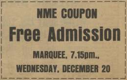 Flyer/ad - Voucher/ticket for two live groups live at Marquee on 20.12.1972 - possibly Queen?